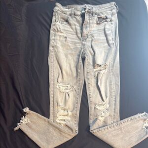 American Eagle Outfitters Gray Skinny Jeans with Distressed Details